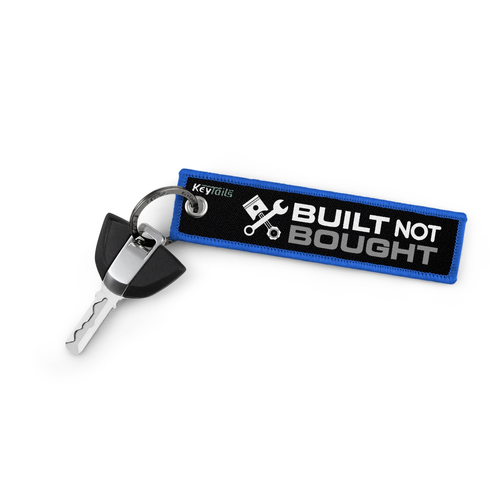 Built Not Bought Keychain, Key Tag - Blue