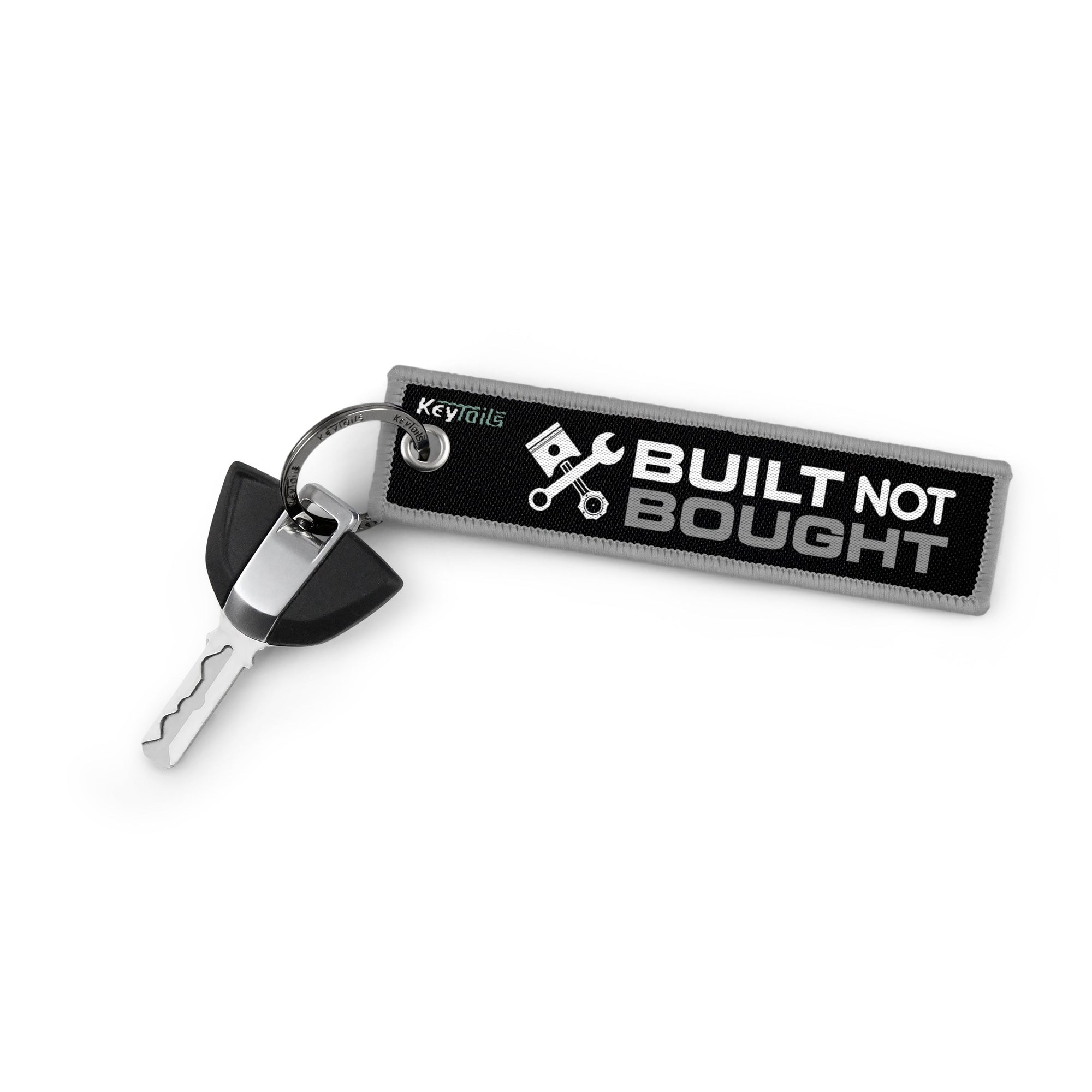 Built Not Bought Keychain, Key Tag - Gray