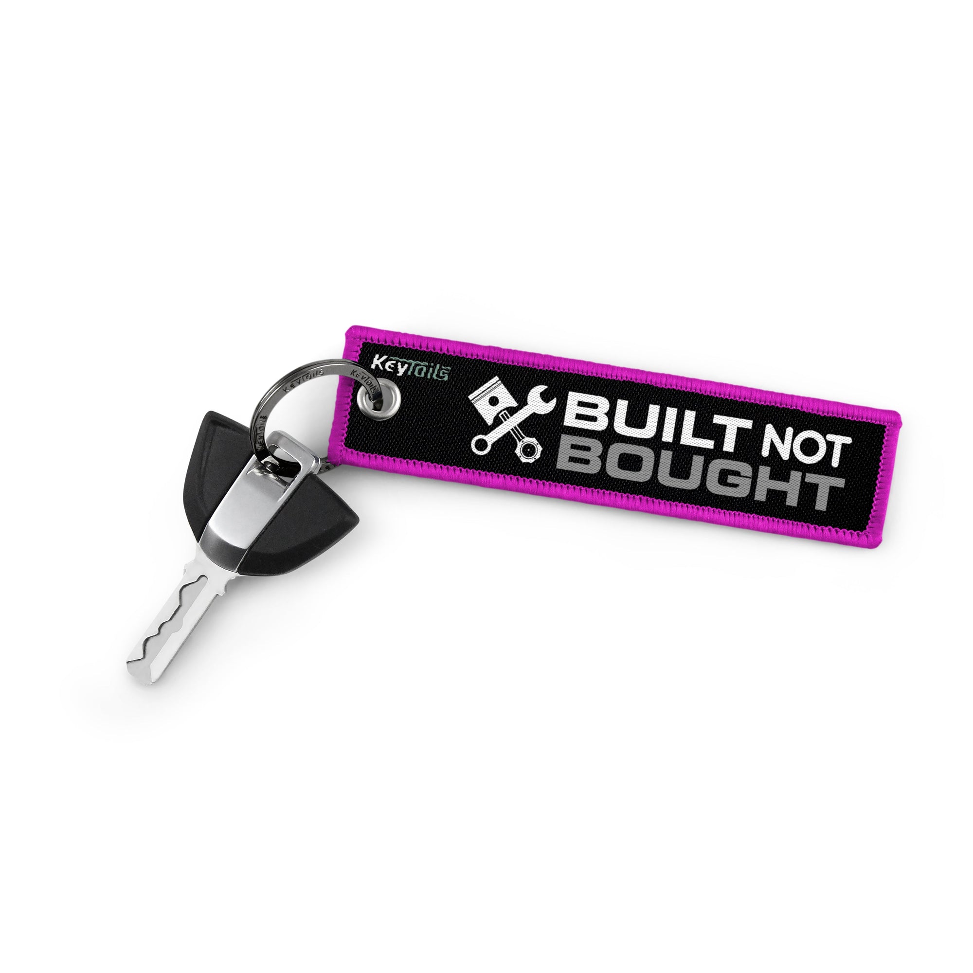 Built Not Bought Keychain, Key Tag - Pink