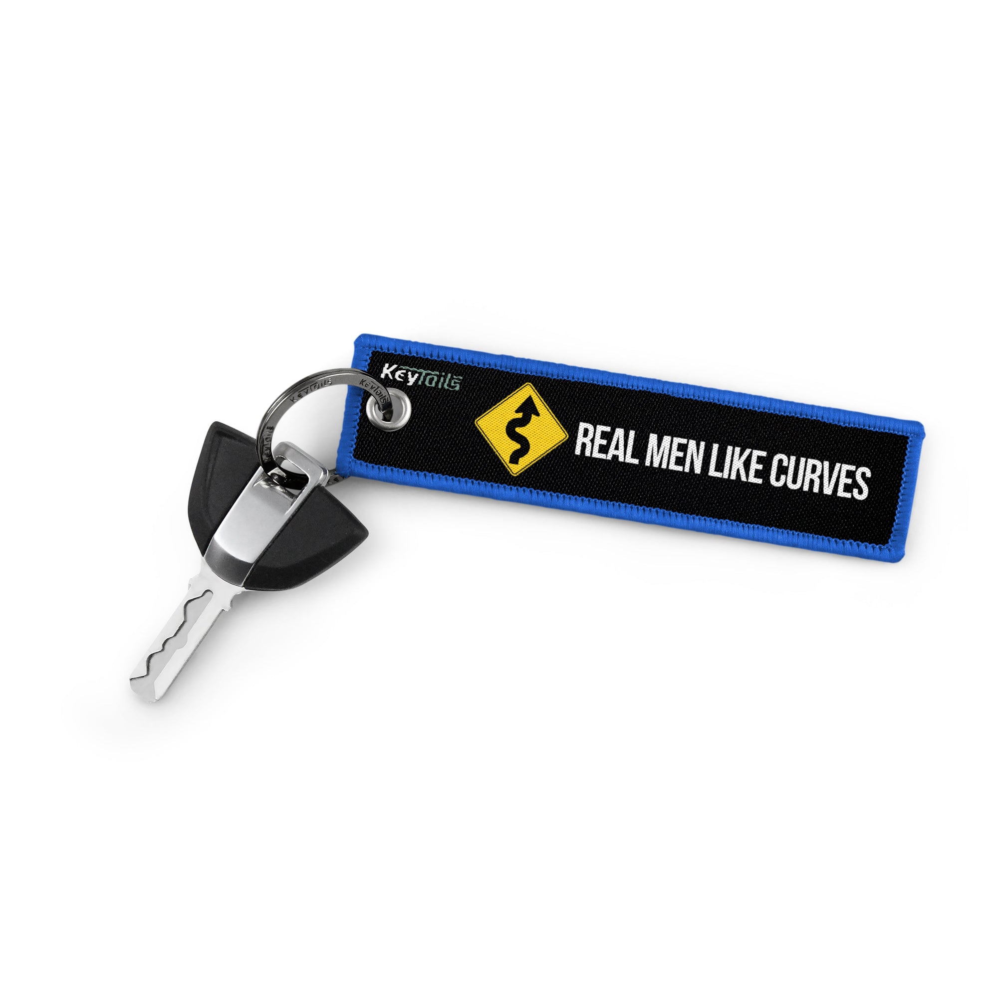 Real Men Like Curves Keychain, Key Tag - Blue