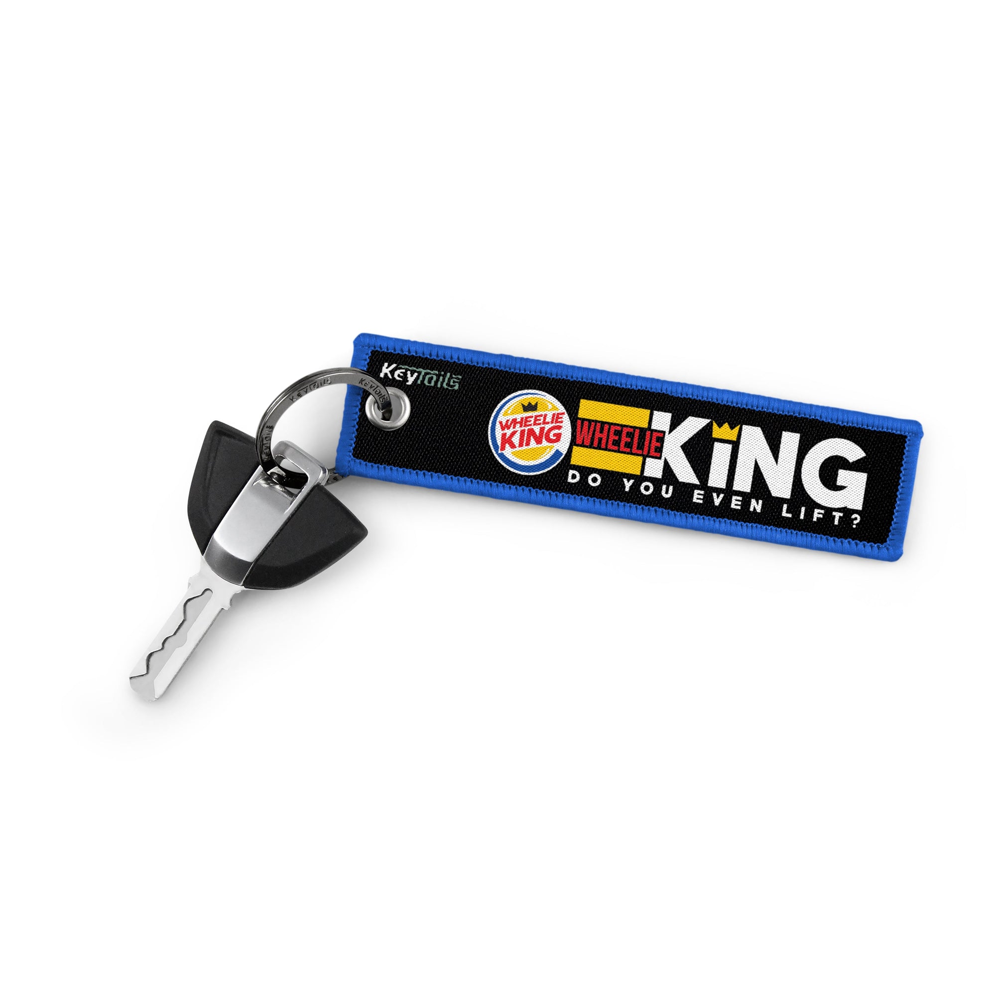 Wheelie King Keychain, Key Tag - Blue